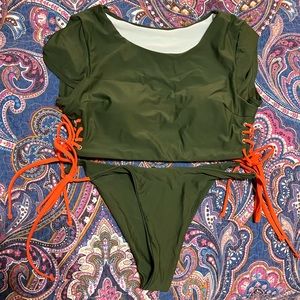 Shein Two Piece swimsuit - olive with orange ties